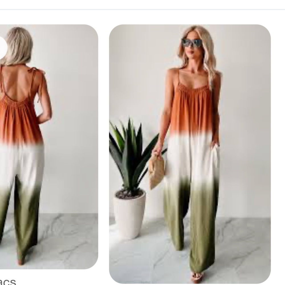 Tie-Dye Ombre Wide-Leg Jumpsuit - Rust/White/Olive